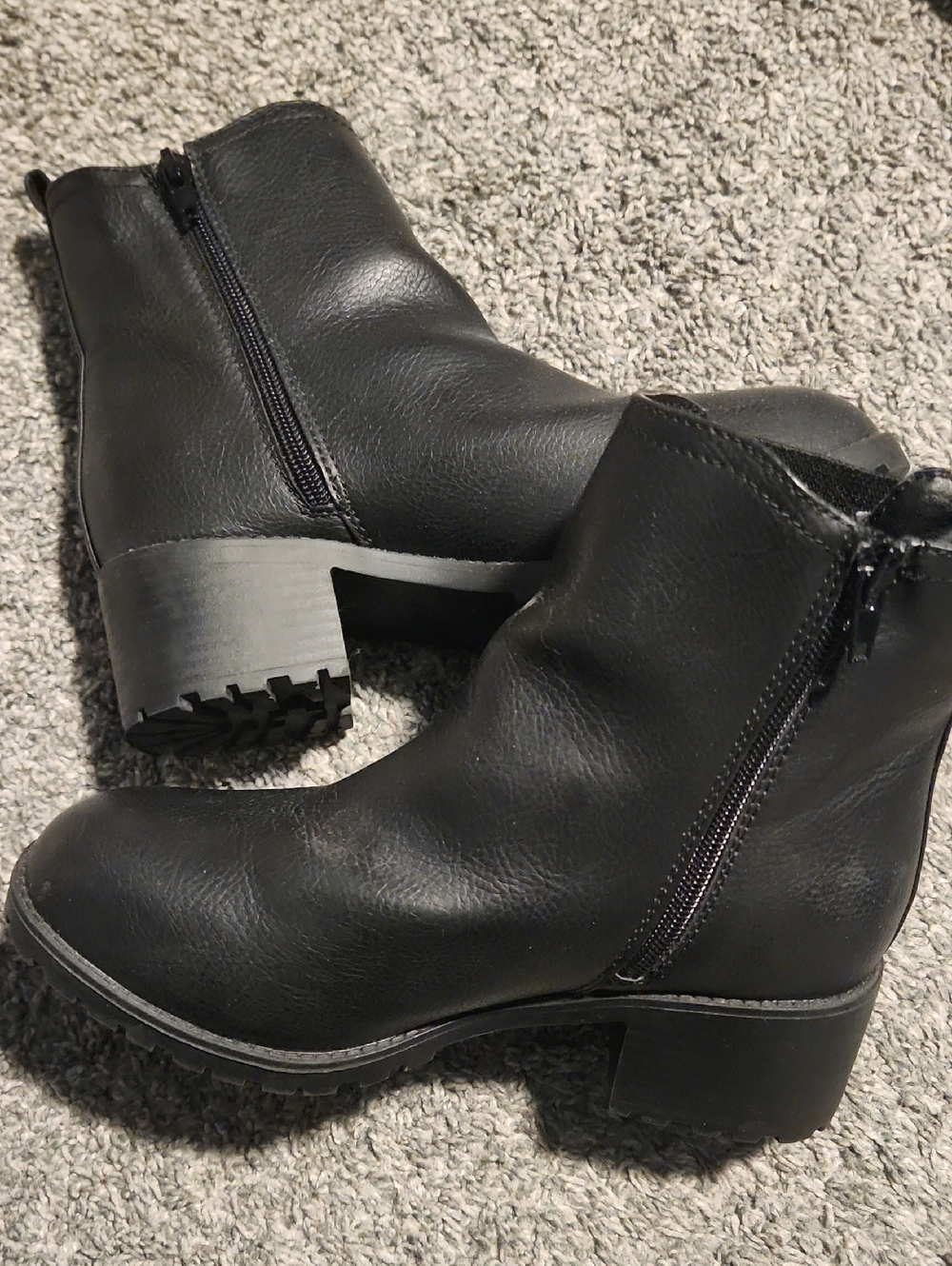 Mia Black Side-Zip Block Heel Ankle Boots